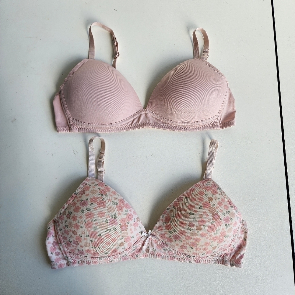 2-Pack Tahari Girl's Enhanced Support  Molded Cup Bra Nude Beige Floral  34A